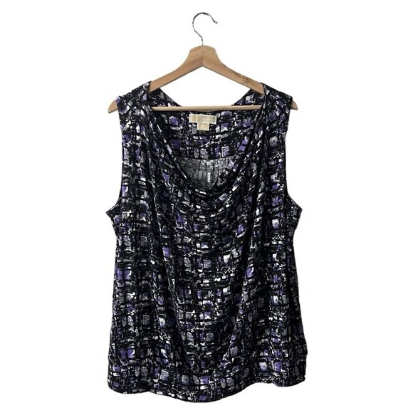 Michael Kors Sleeveless Blouse Plus Size 2X Cowl Neck Purple Black White Knit - Picture 2 of 7